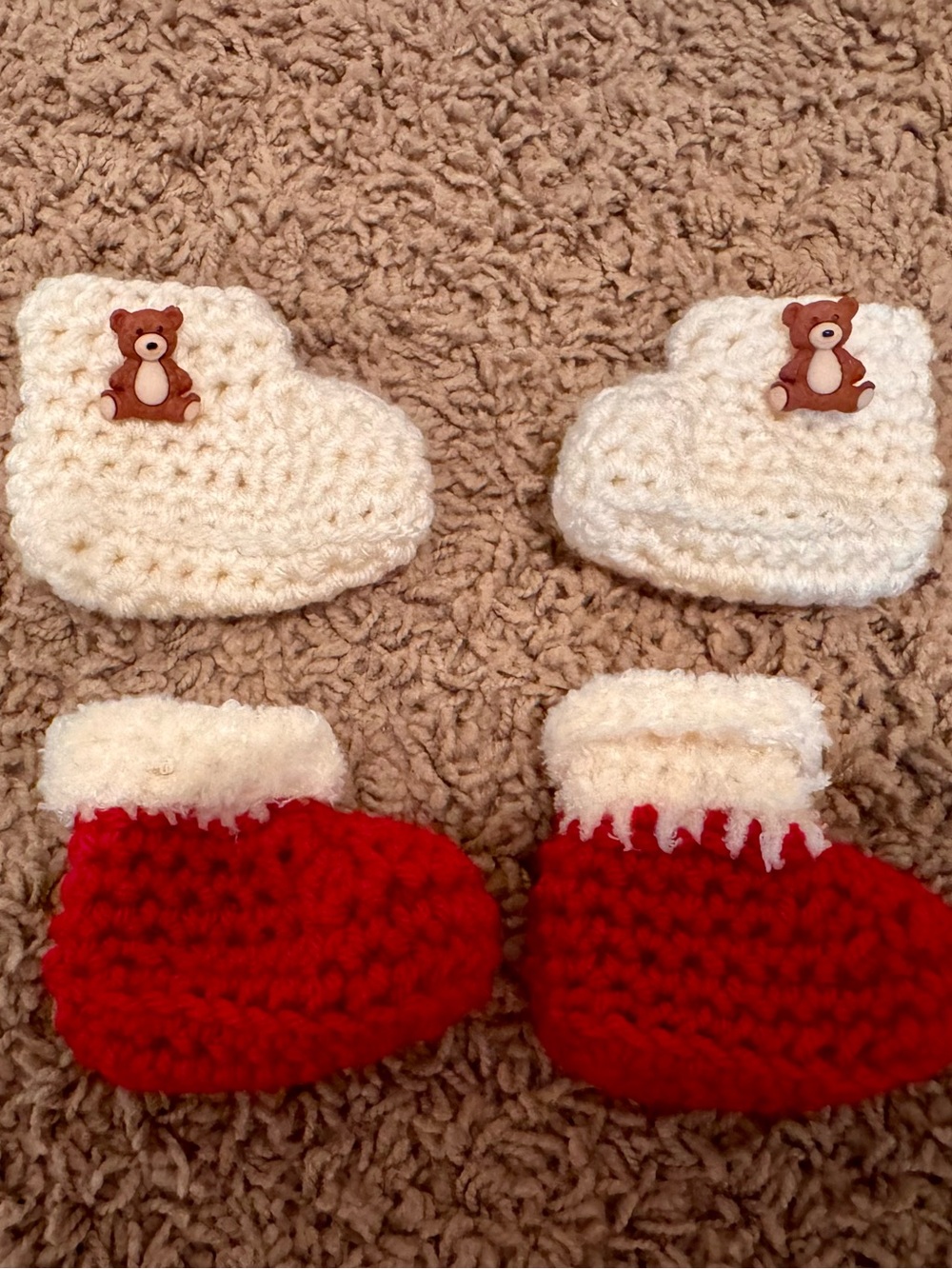 Handmade Baby Booties Set - Cream & Red